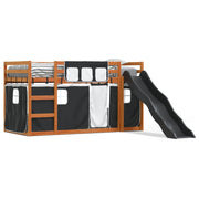 Stapelbed 90x200 cm grenenhout wit zwart met glijbaan