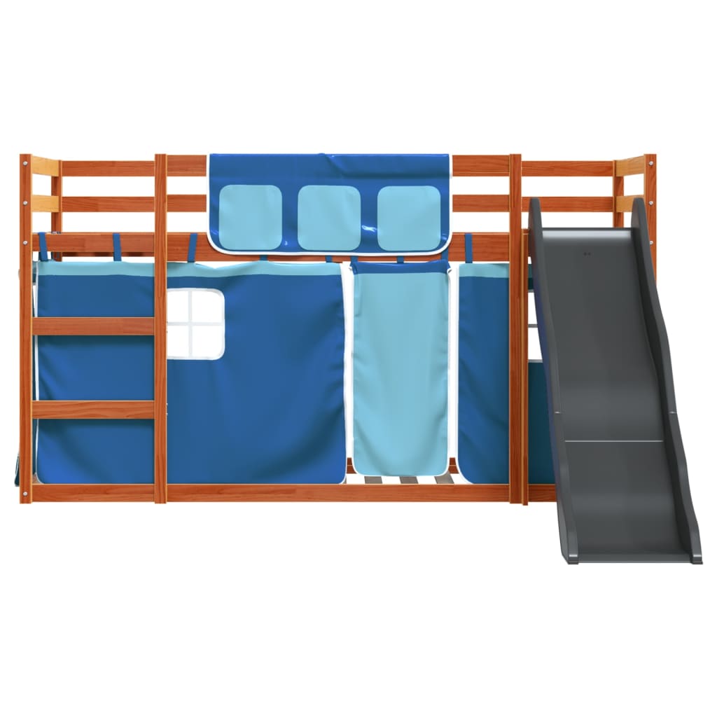 Stapelbed met glijbaan en gordijnen blauw 90x200 cm