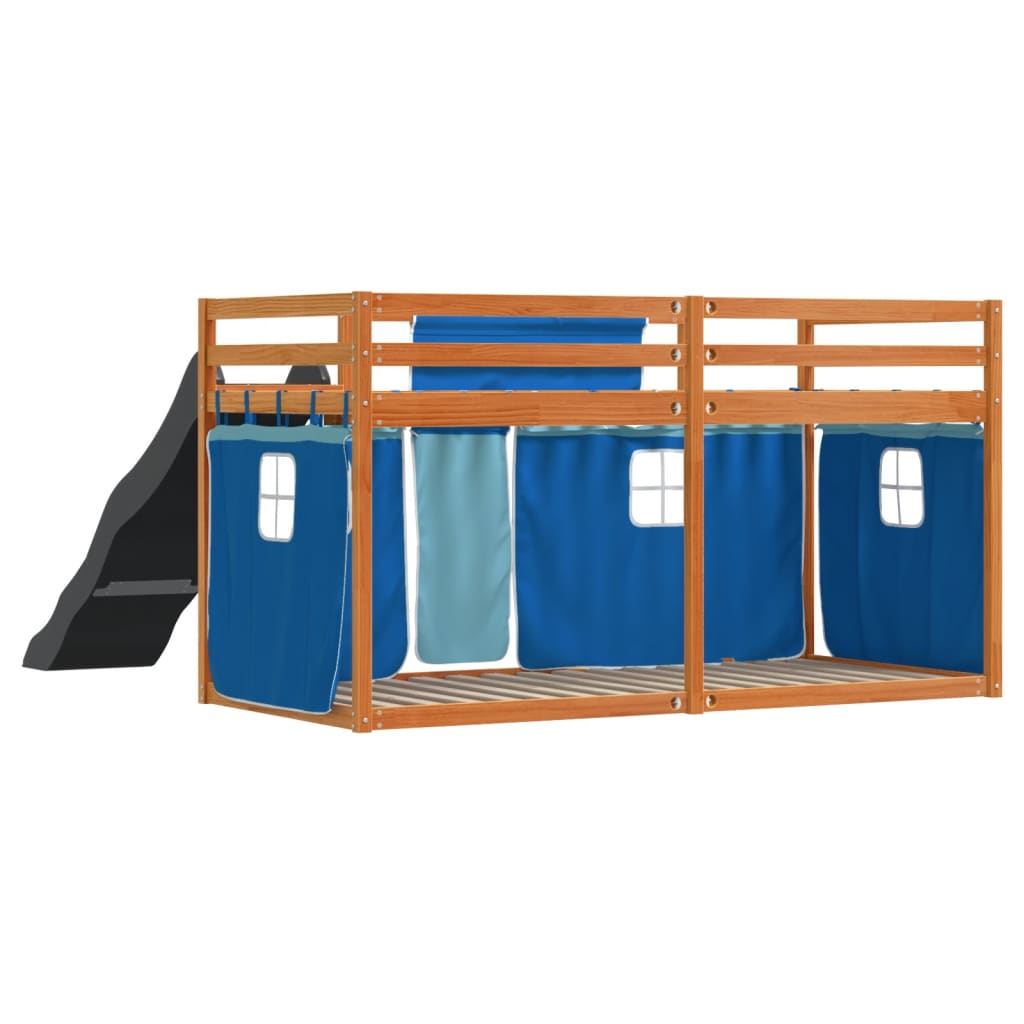Stapelbed met glijbaan en gordijnen blauw 90x200 cm