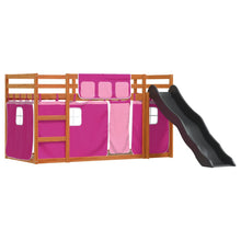 Stapelbed met glijbaan en gordijnen roze 90x200 cm