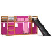 Stapelbed met glijbaan gordijnen roze 90x200 cm grenenhout