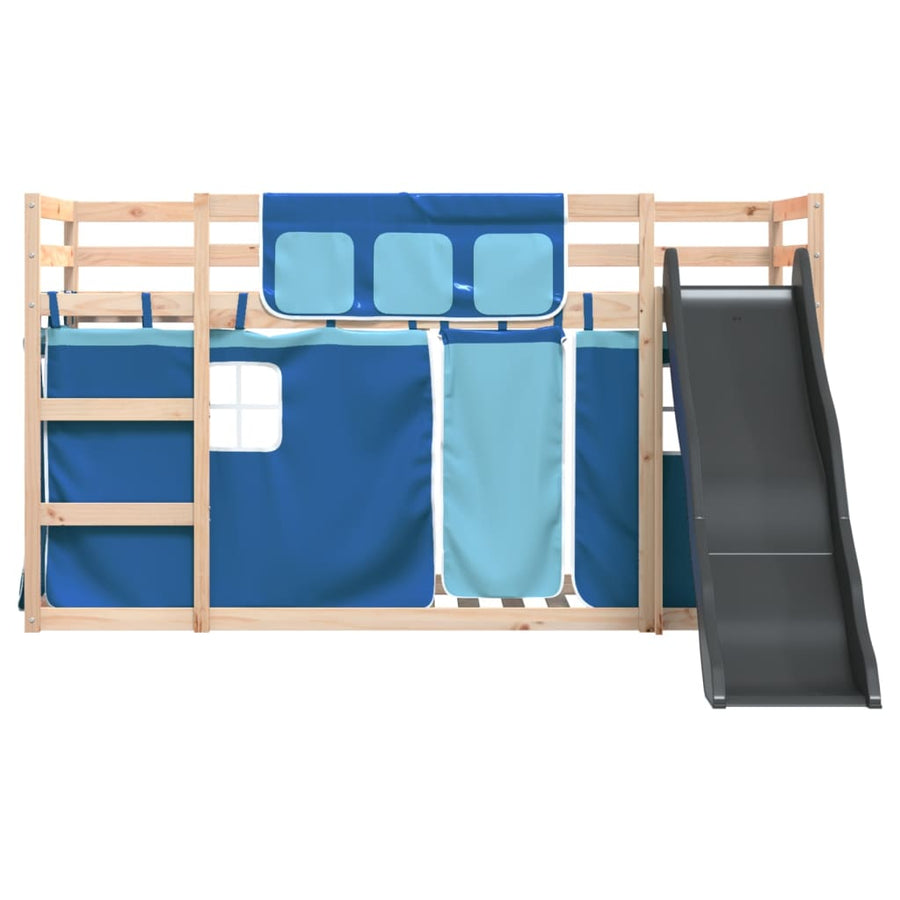 Stapelbed met glijbaan en gordijnen blauw 80x200 cm