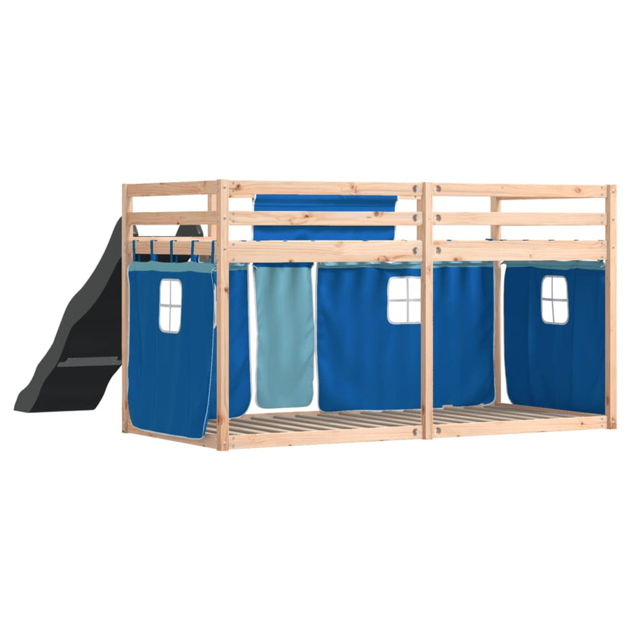 Stapelbed met glijbaan en gordijnen blauw 80x200 cm