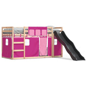 Stapelbed grenenhout roze 80x200 cm met glijbaan gordijnen
