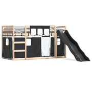 Stapelbed grenenhout 90x190 cm met glijbaan en gordijnen