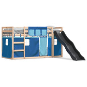 Stapelbed met glijbaan gordijnen blauw 90x190 cm grenenhout