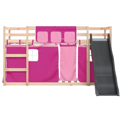 Stapelbed met glijbaan en gordijnen roze 90x190 cm