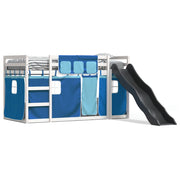 Stapelbed met glijbaan en gordijnen blauw 90x190 cm grenenhout