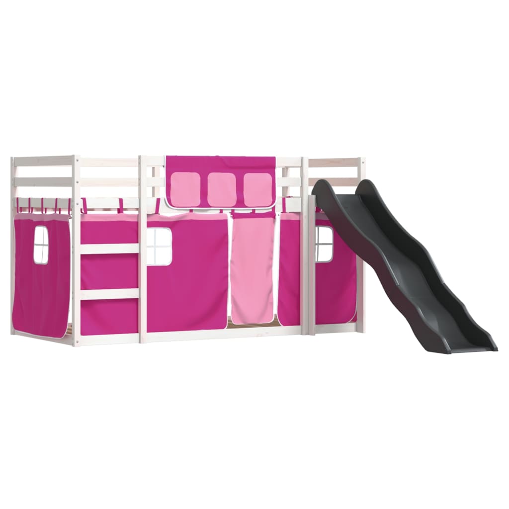 Stapelbed met glijbaan en gordijnen roze 90x190 cm