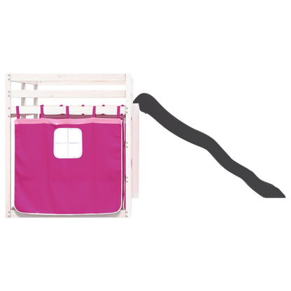 Stapelbed met glijbaan en gordijnen roze 90x190 cm
