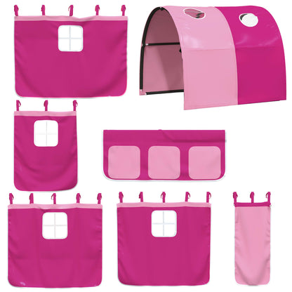 Stapelbed met glijbaan en gordijnen roze 90x200 cm