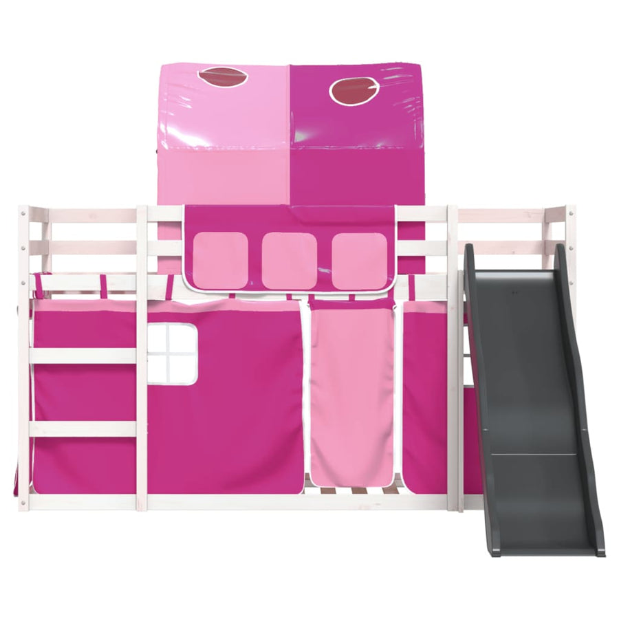Stapelbed met glijbaan en gordijnen roze 90x200 cm