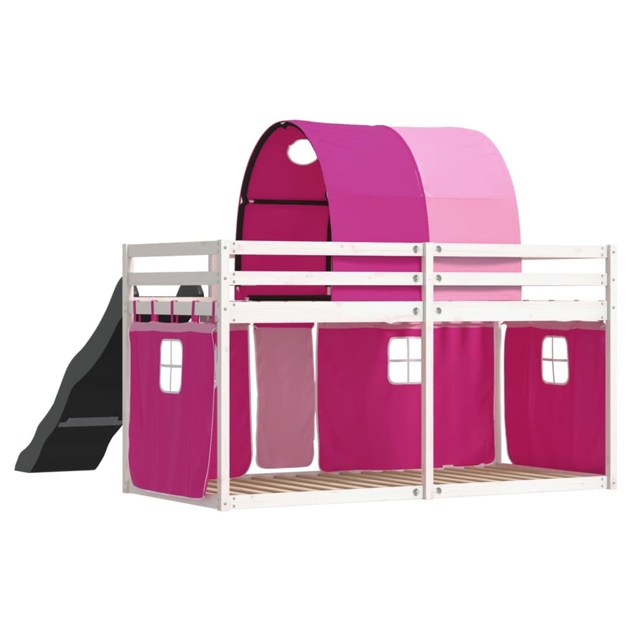 Stapelbed met glijbaan en gordijnen roze 90x200 cm