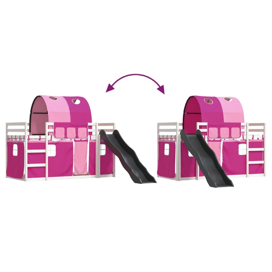 Stapelbed met glijbaan en gordijnen roze 90x200 cm