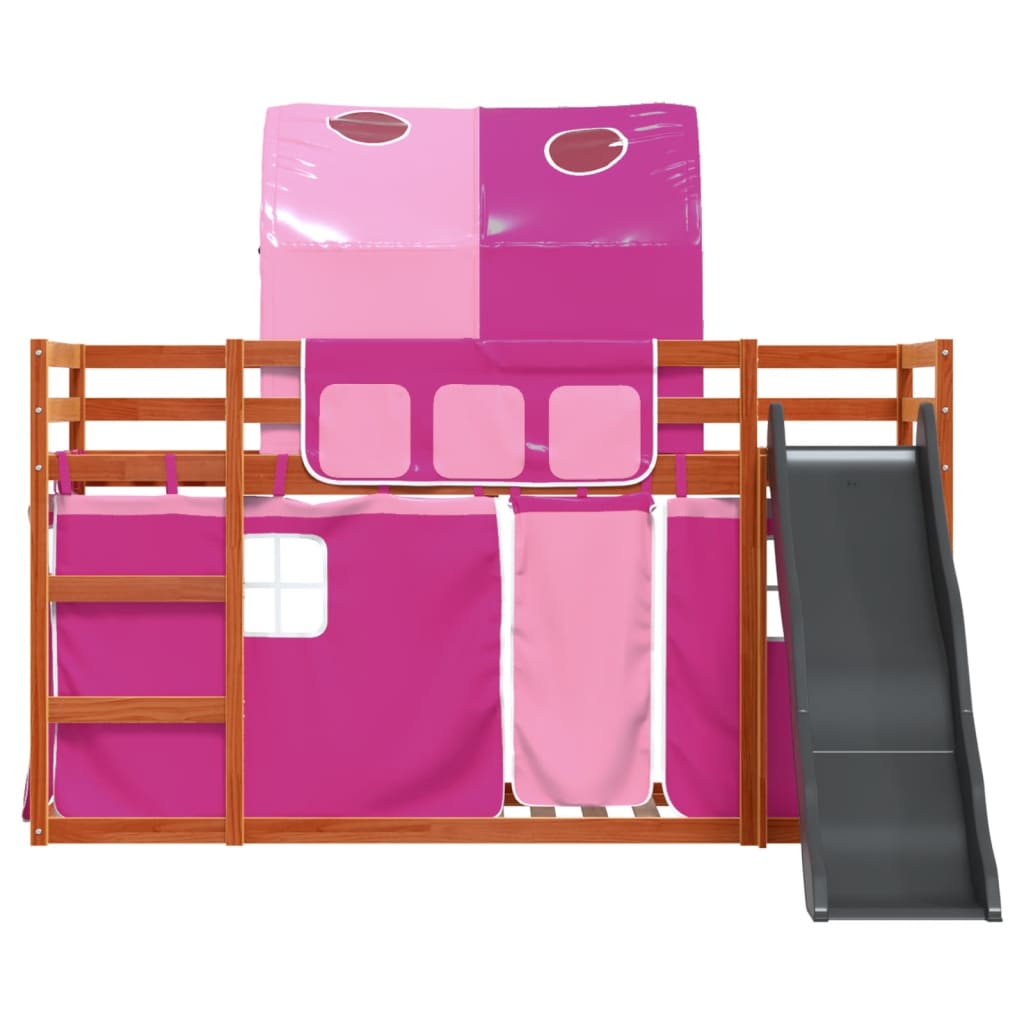 Stapelbed met glijbaan en gordijnen roze 90x200 cm