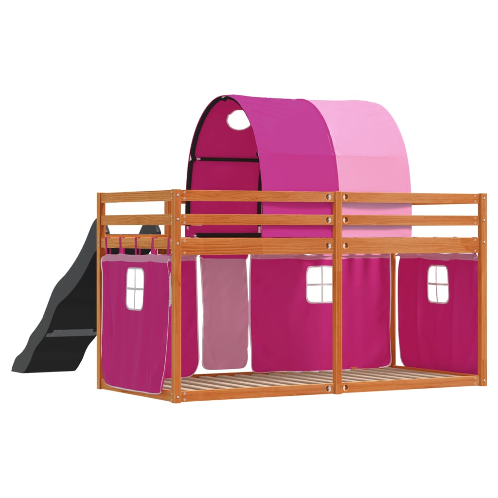 Stapelbed met glijbaan en gordijnen roze 90x200 cm