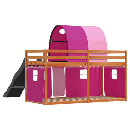 Stapelbed met glijbaan en gordijnen roze 90x200 cm