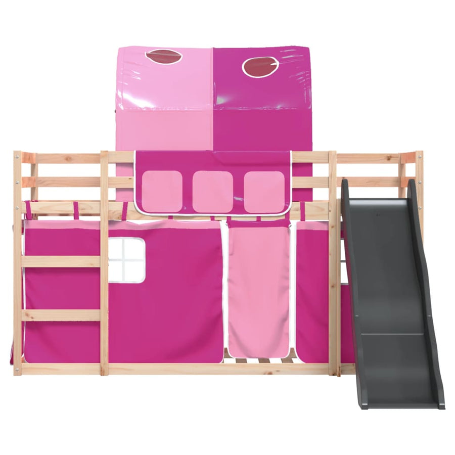 Stapelbed met glijbaan en gordijnen roze 80x200 cm