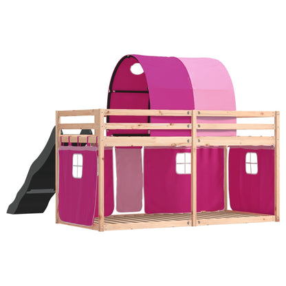Stapelbed met glijbaan en gordijnen roze 80x200 cm