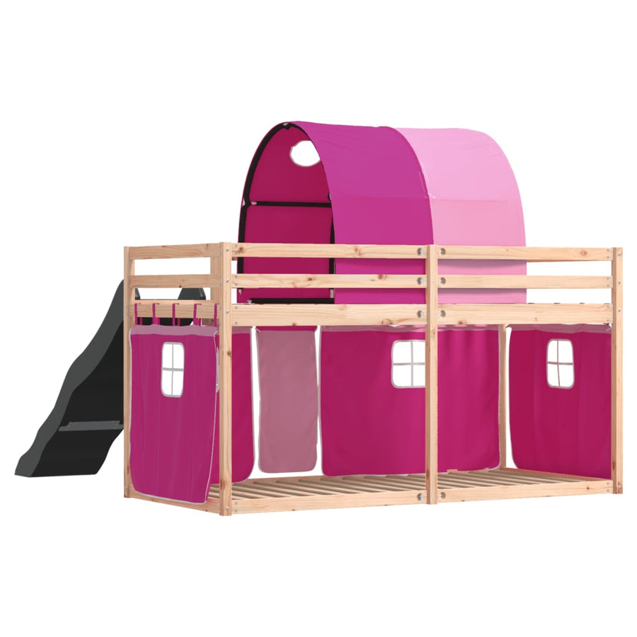 Stapelbed met glijbaan en gordijnen roze 80x200 cm