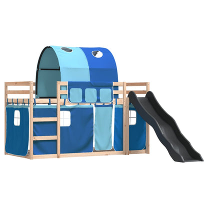 Stapelbed met glijbaan en gordijnen blauw 90x190 cm