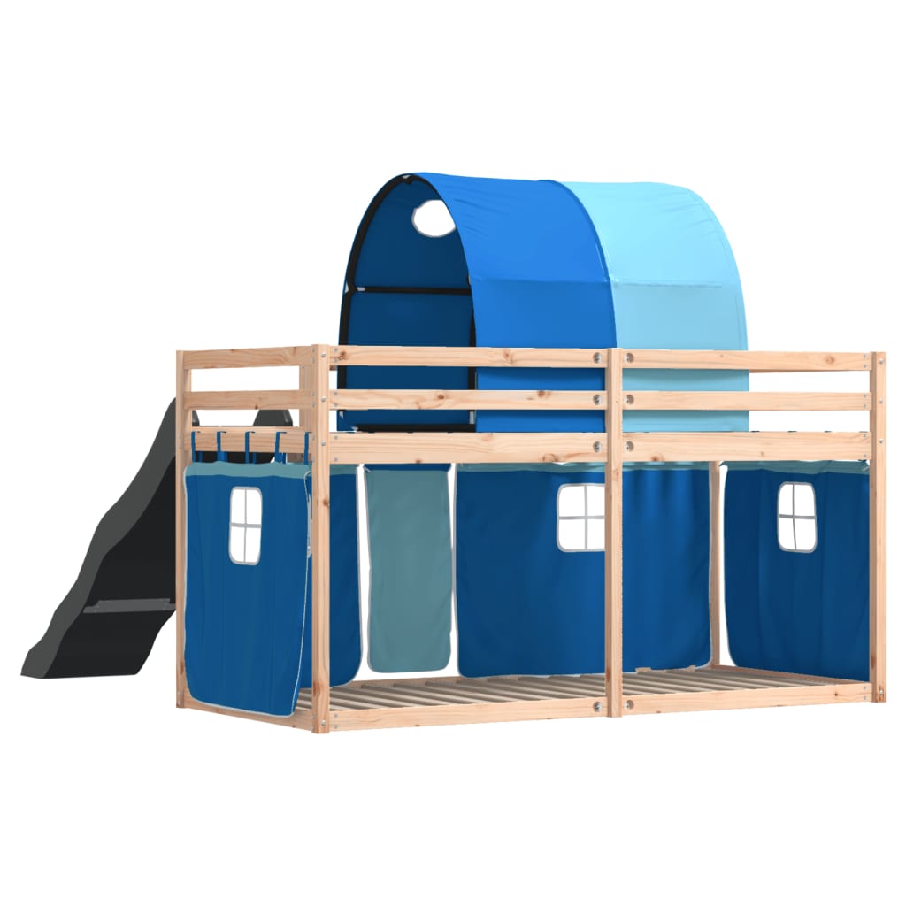 Stapelbed met glijbaan en gordijnen blauw 90x190 cm