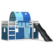 Stapelbed grenenhout 90x190 cm blauw met glijbaan