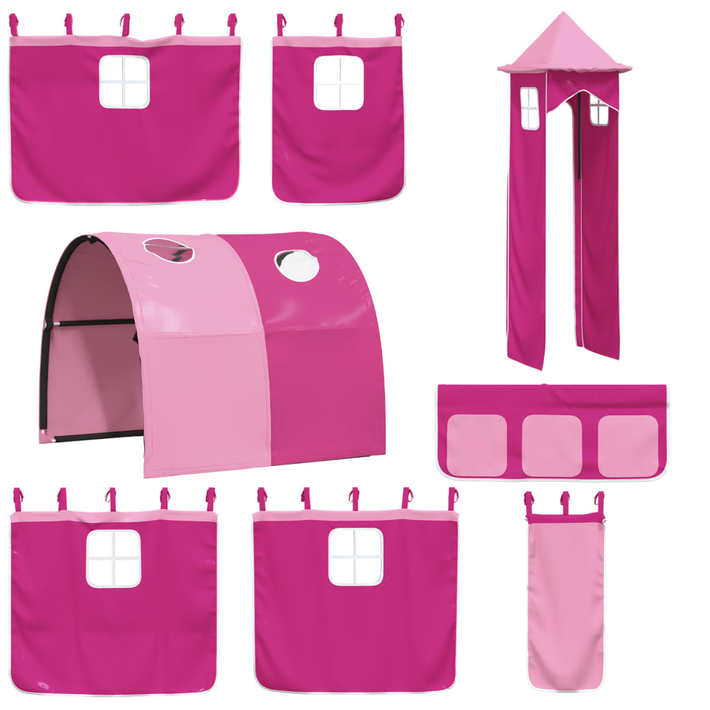 Stapelbed met glijbaan en gordijnen roze 90x200 cm