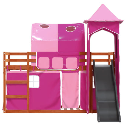 Stapelbed met glijbaan en gordijnen roze 90x200 cm