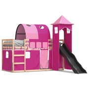 Stapelbed grenenhout 80x200 cm met glijbaan roze