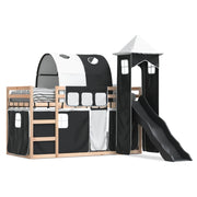 Stapelbed grenenhout 90x190 cm wit zwart met glijbaan