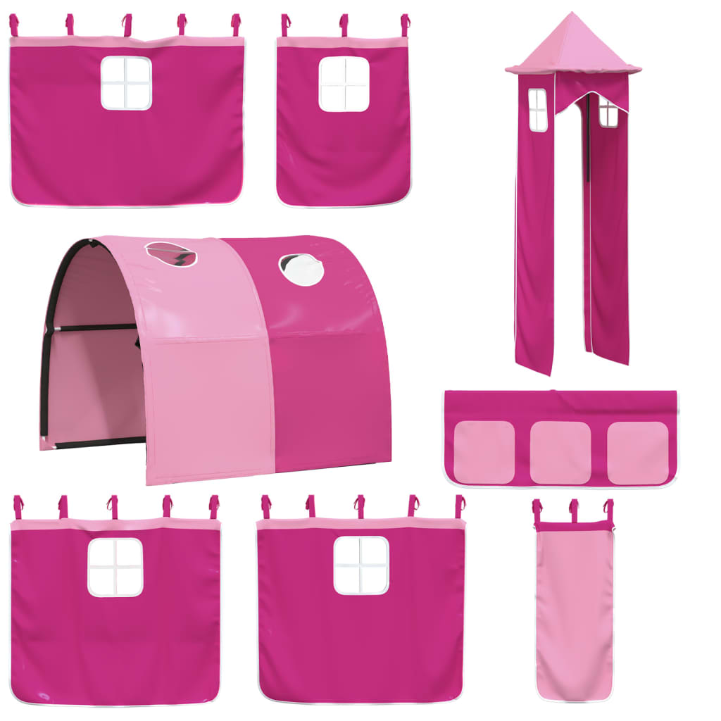 Stapelbed met glijbaan en gordijnen roze 90x190 cm