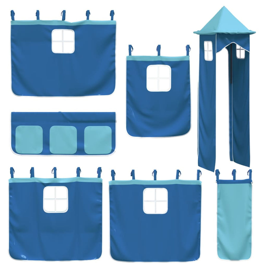 Stapelbed met glijbaan en gordijnen blauw 90x200 cm