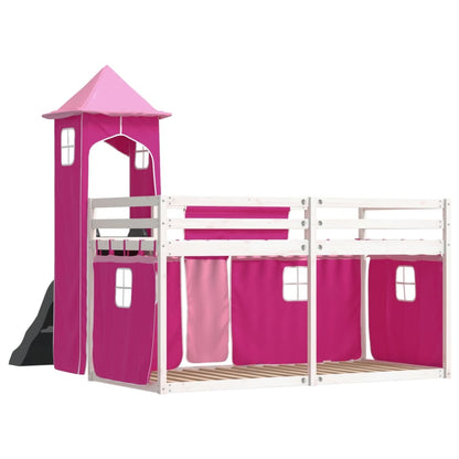 Stapelbed met glijbaan en gordijnen roze 90x200 cm
