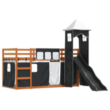 Stapelbed met glijbaan en gordijnen wit en zwart 90x200 cm