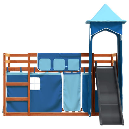 Stapelbed met glijbaan en gordijnen blauw 90x200 cm