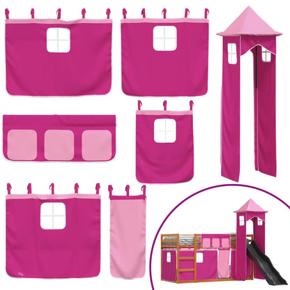 Stapelbed met glijbaan en gordijnen roze 90x200 cm