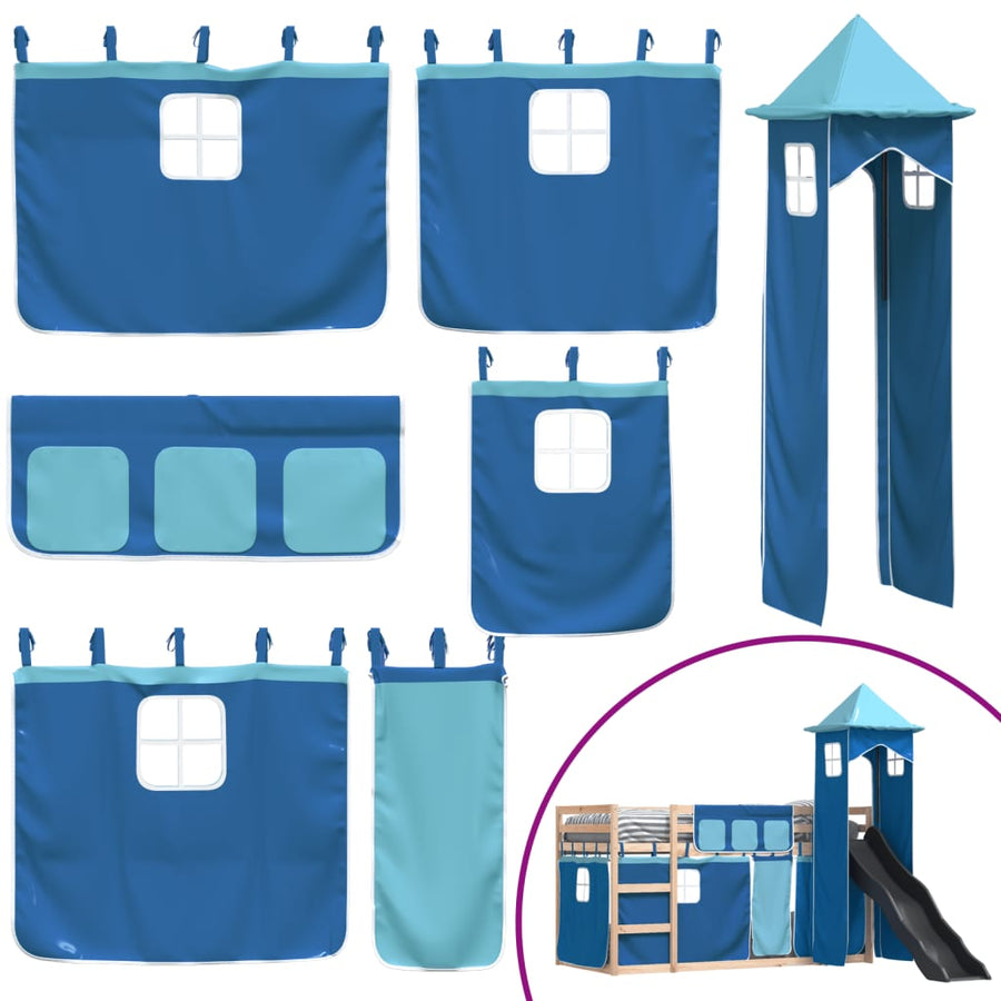 Stapelbed met glijbaan en gordijnen blauw 80x200 cm