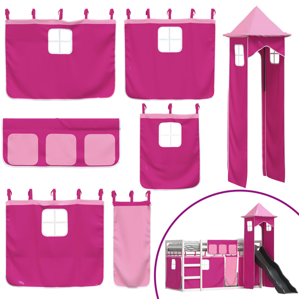 Stapelbed met glijbaan en gordijnen roze 80x200 cm
