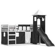 Stapelbed met glijbaan gordijnen 90x190 cm massief grenenhout wit