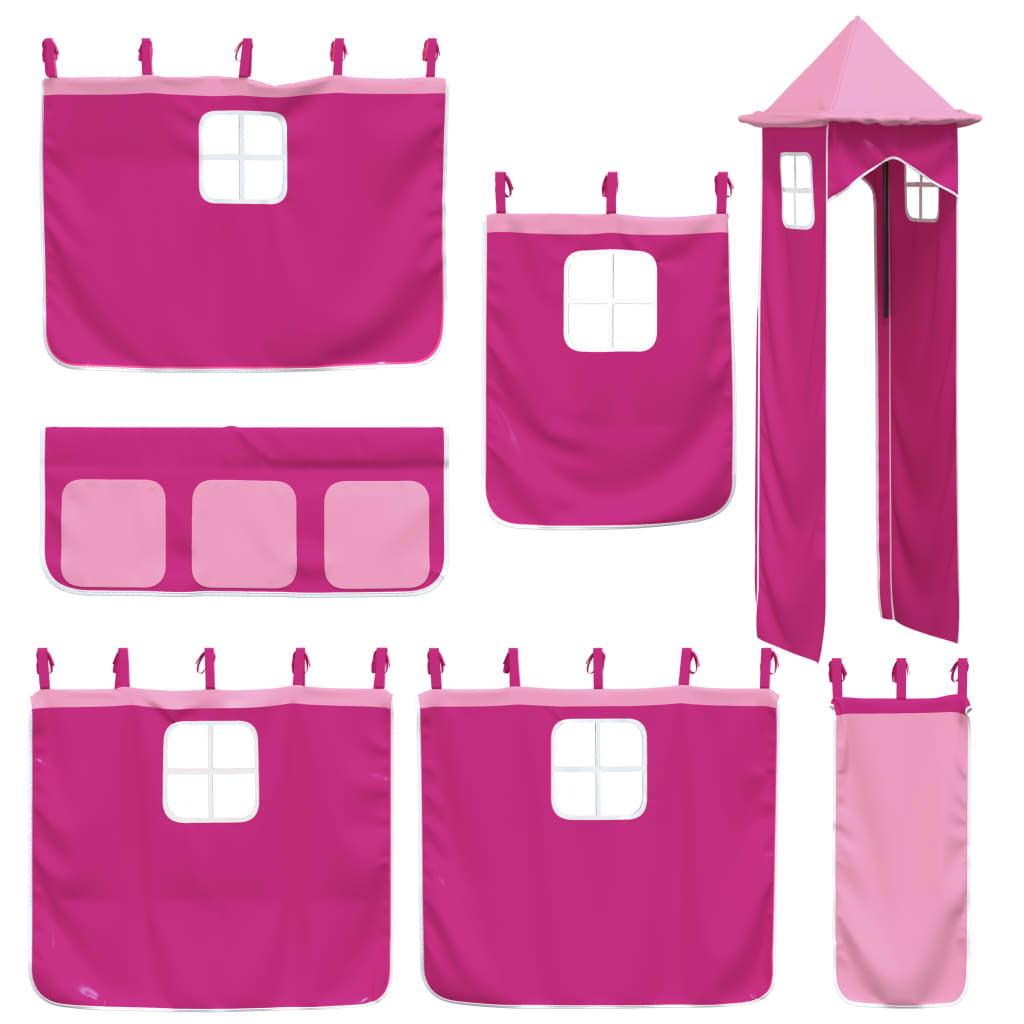 Stapelbed met glijbaan en gordijnen roze 90x190 cm