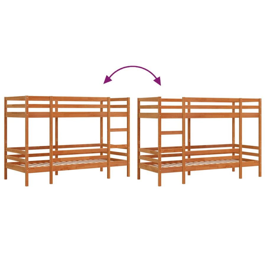 Stapelbed massief grenenhout wasbruin 90x200 cm