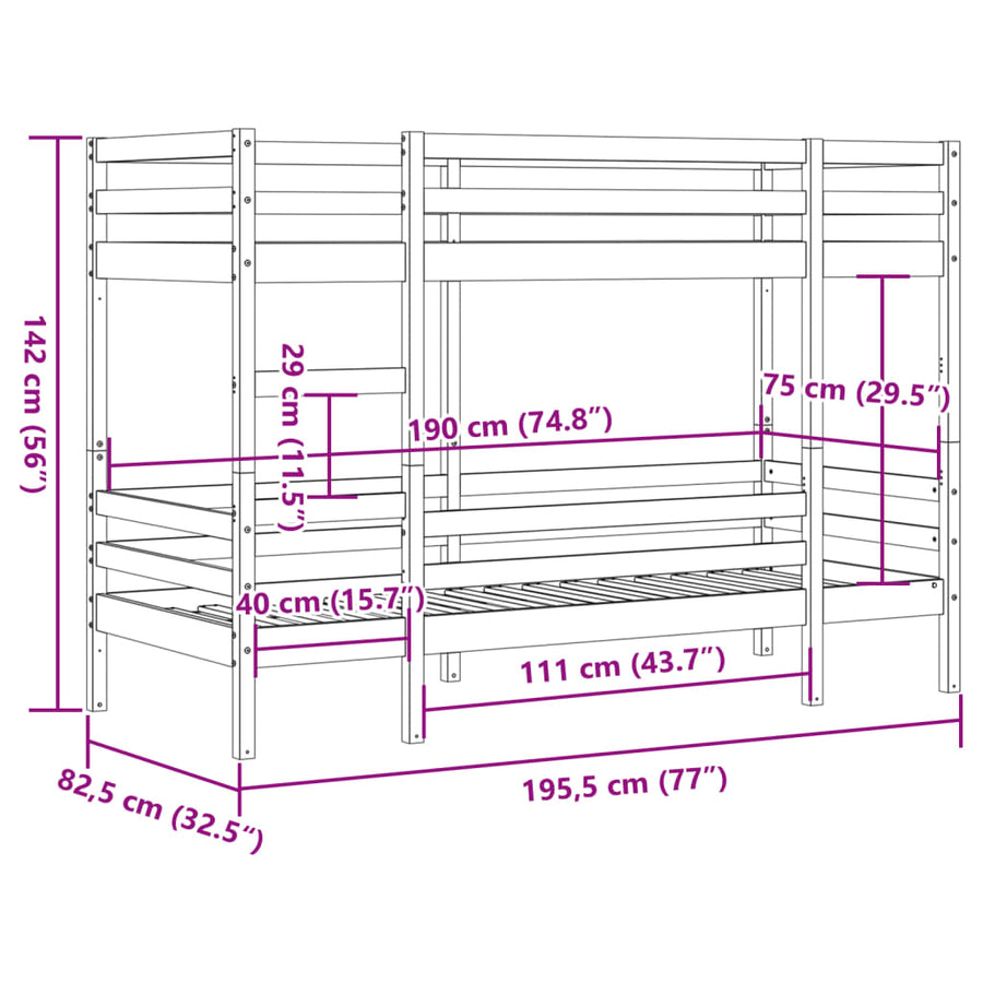 Stapelbed 75x190 cm massief grenenhout wit