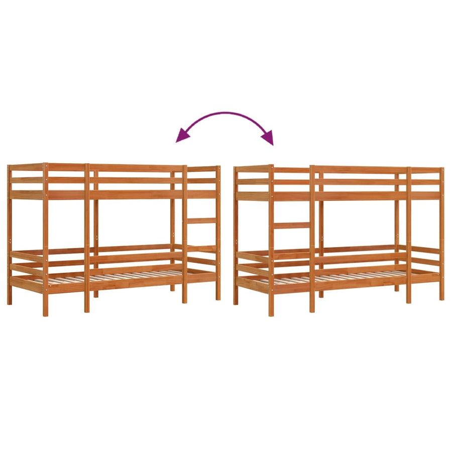 Stapelbed massief grenenhout wasbruin 75x190 cm