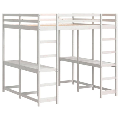 Hoogslaper met bureau en ladder grenenhout wit 200x200 cm