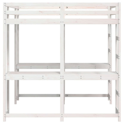 Hoogslaper met bureau en ladder grenenhout wit 200x200 cm