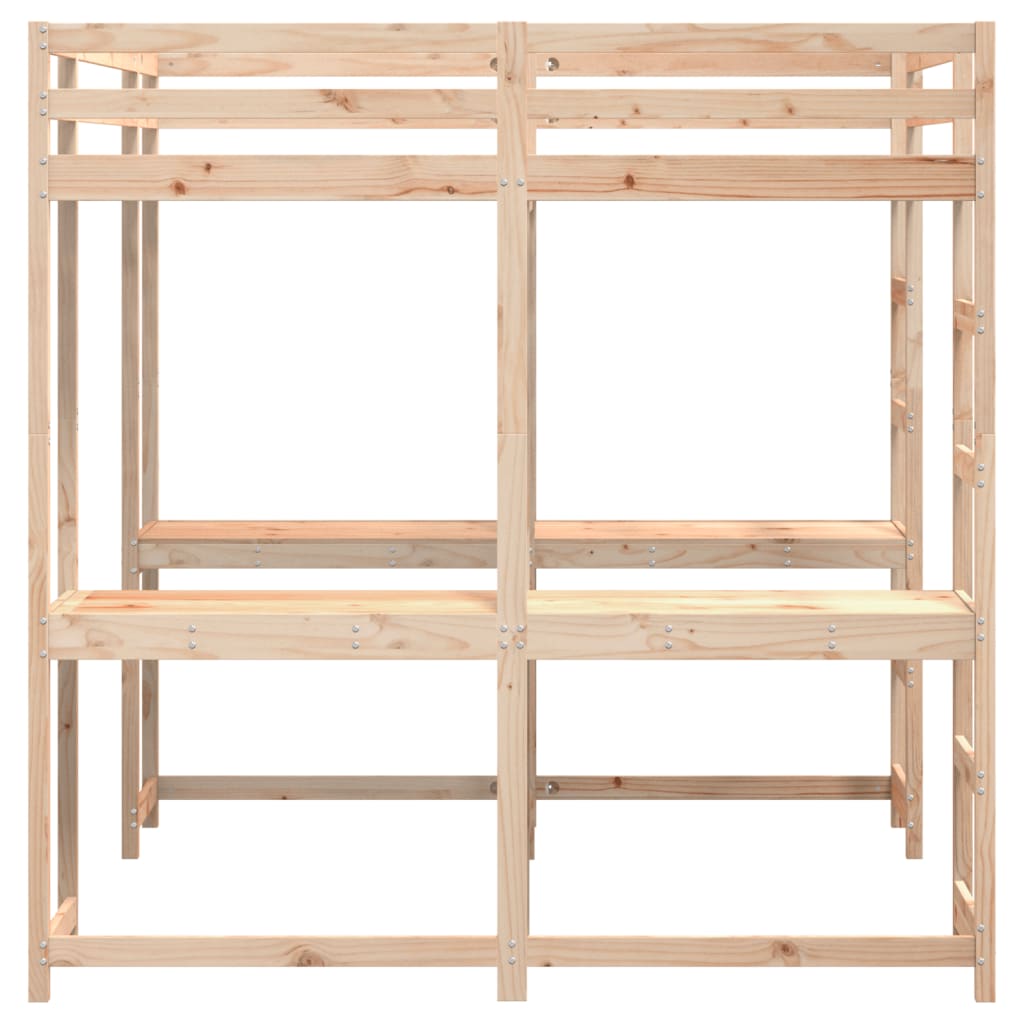 Hoogslaper Met Bureau En Ladder Massief Grenenhout 180 x 200 cm Naturel