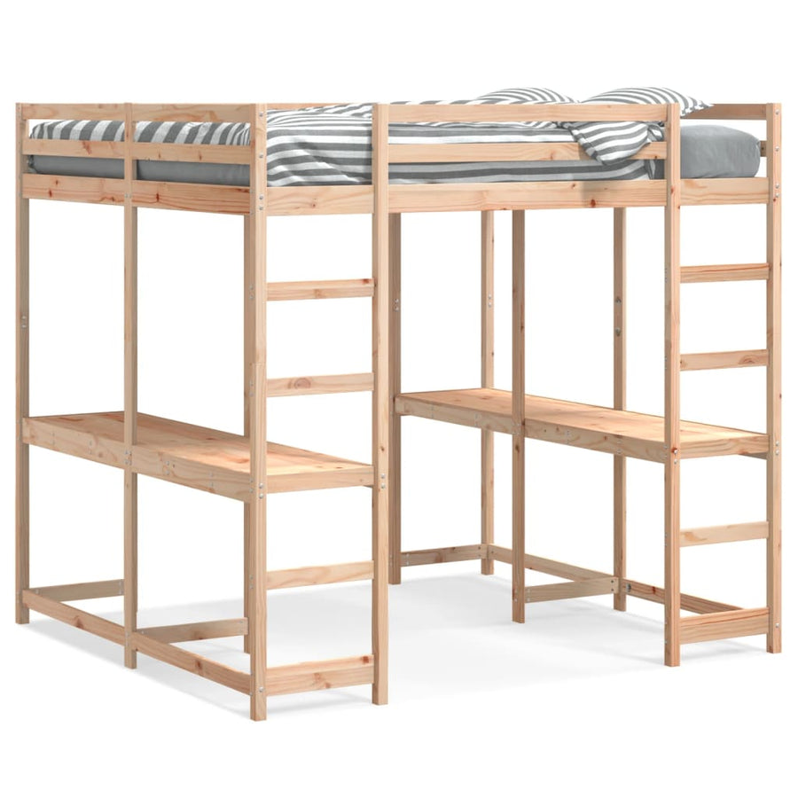 Hoogslaper Met Bureau En Ladder Massief Grenenhout 160 x 200 cm Naturel