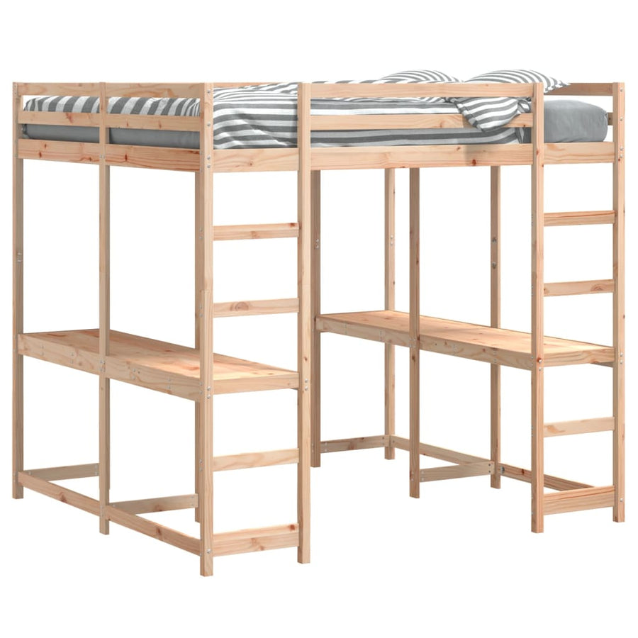 Hoogslaper Met Bureau En Ladder Massief Grenenhout 160 x 200 cm Naturel