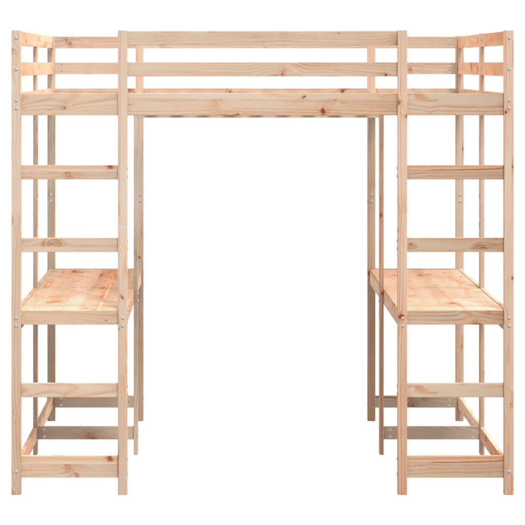 Hoogslaper Met Bureau En Ladder Massief Grenenhout 160 x 200 cm Naturel